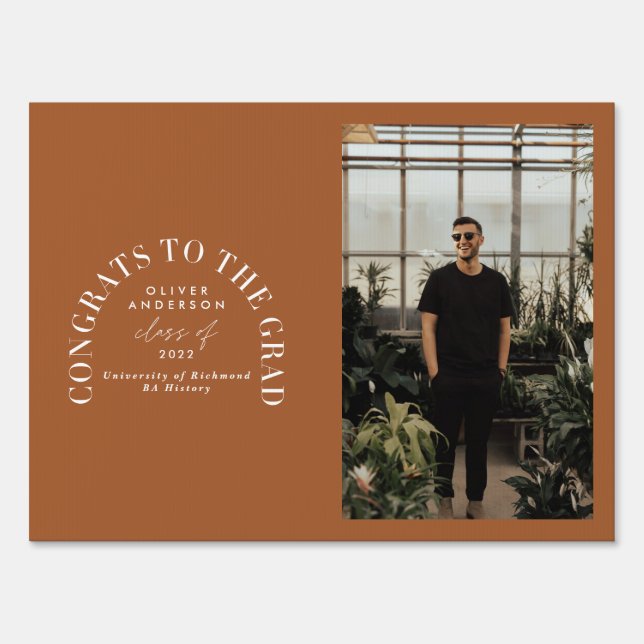 Modern geometric typography photo arch graduation sign (Front)