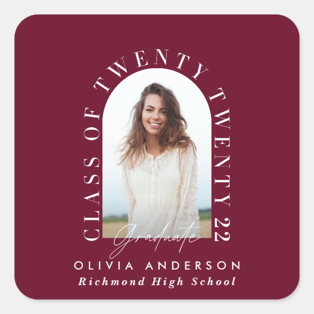 Modern geometric typography photo arch graduation square sticker (Front)