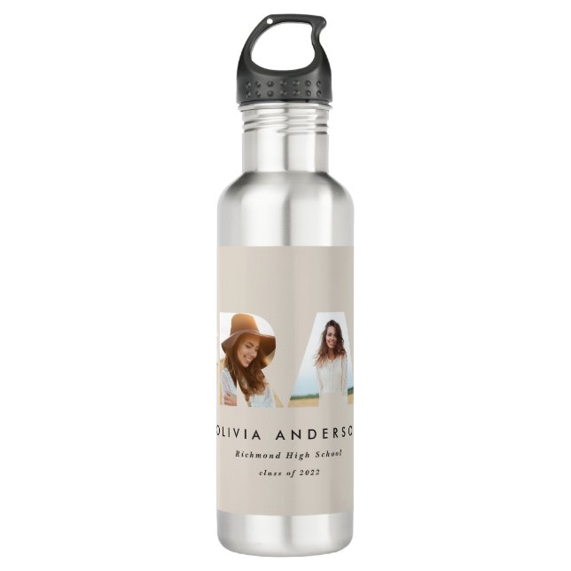 Modern geometric typography photo arch graduation stainless steel water bottle (Front)