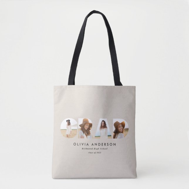 Modern geometric typography photo arch graduation tote bag (Front)