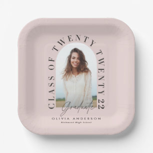 Modern geometric typography photo arch pink paper plates