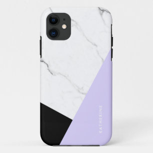 Modern geometric violet black white marble iPhone 11 case