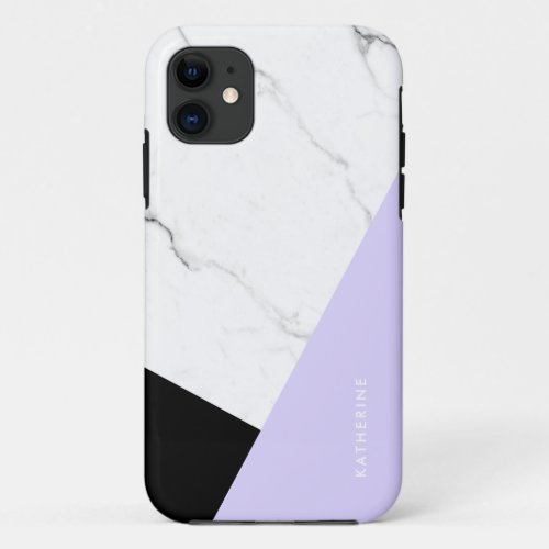 Modern geometric violet black white marble  iPhone 11 case