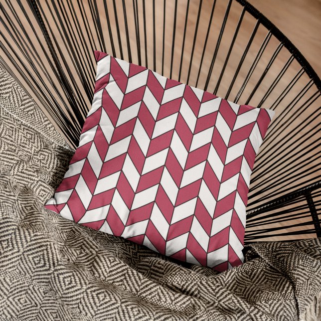Modern Geometric Viva Magenta Herringbone Chevron Throw Pillow (Creator Uploaded)