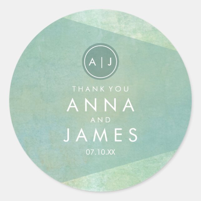 Modern Geometric Watercolor Teal Wedding Sticker (Front)