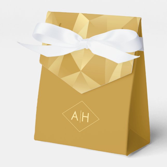 Modern Geometric Wedding Favor Box in Gold Polygon (Front Side)