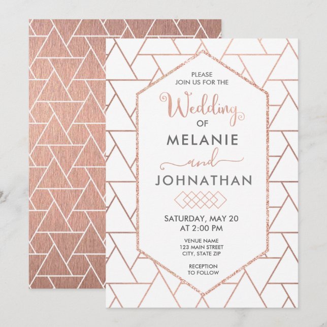 Modern Geometric Wedding Invitation, Rose Gold Invitation (Front/Back)