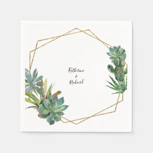 Modern Geometric Wedding Names Cactus Cocktail Napkins