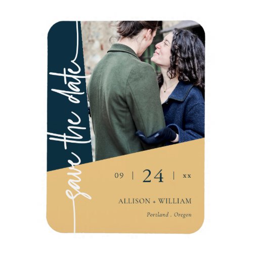 Modern Geometric Wedding Photo Save The Date Magnet