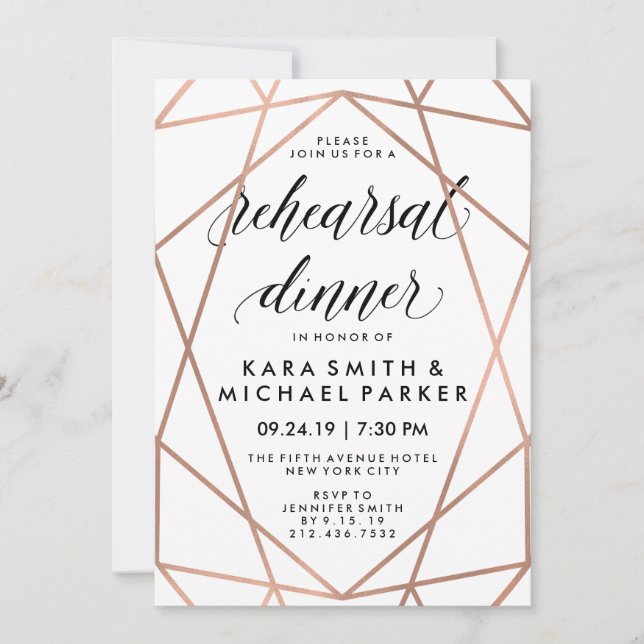 Modern Geometric Wedding Rehearsal Dinner Invitation (Front)