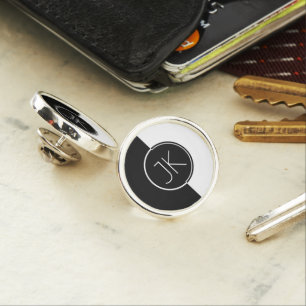 Modern Geometric White & Black Design Monogram Lapel Pin