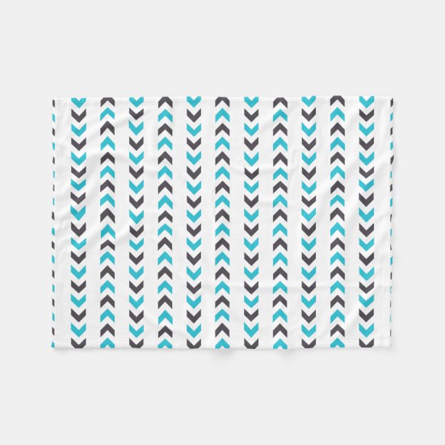 Modern Geometric White & Blue Arrows Pattern Fleece Blanket (Front (Horizontal))