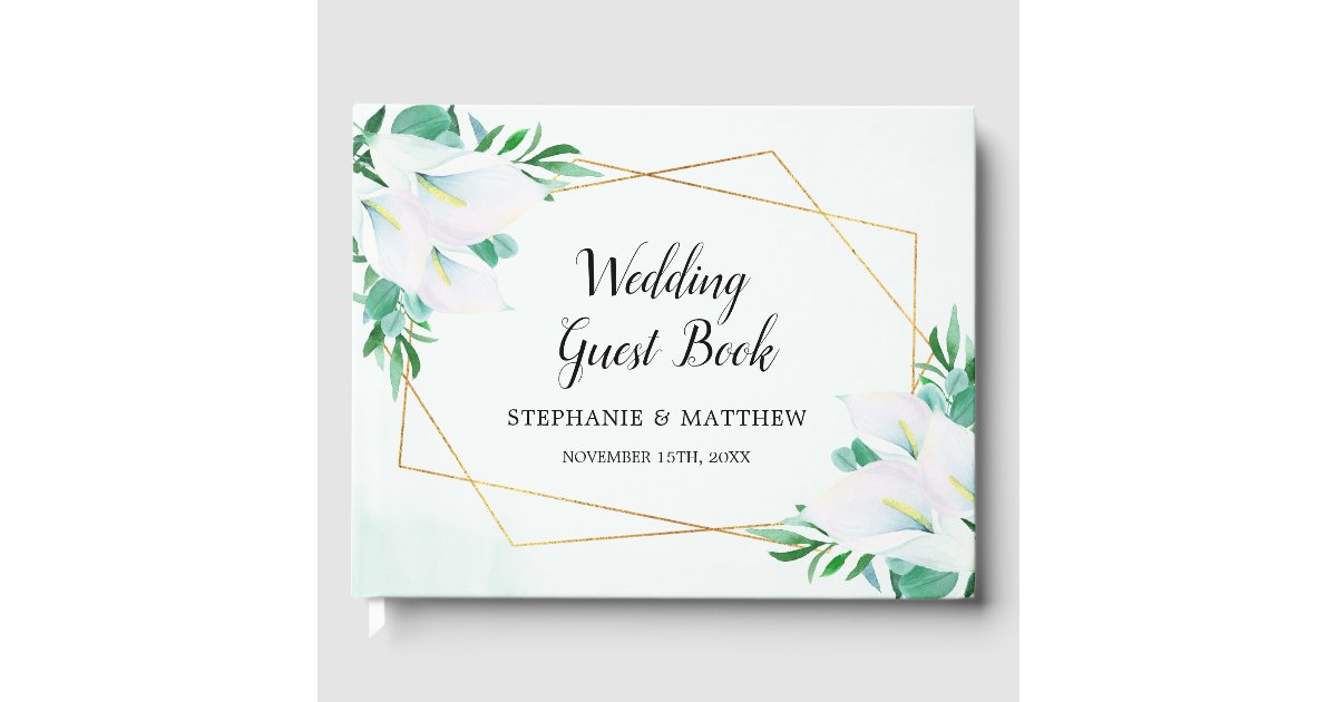 Modern Geometric White Calla Lily Floral Wedding Guest Book | Zazzle