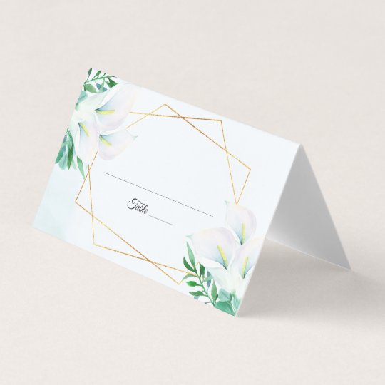 Modern Geometric White Calla Lily Floral Wedding Place Card