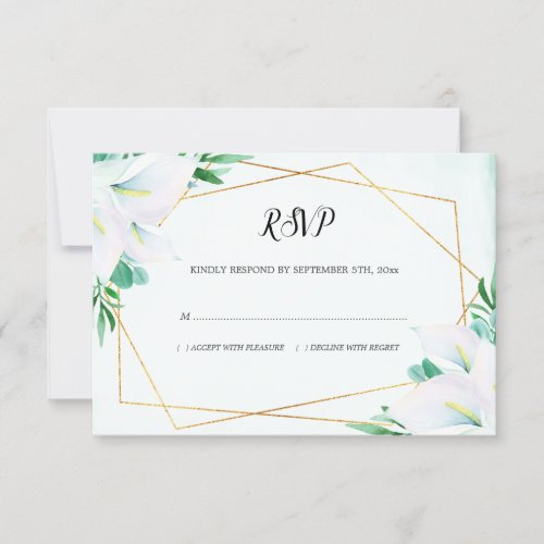 Modern Geometric White Calla Lily Floral Wedding RSVP Card
