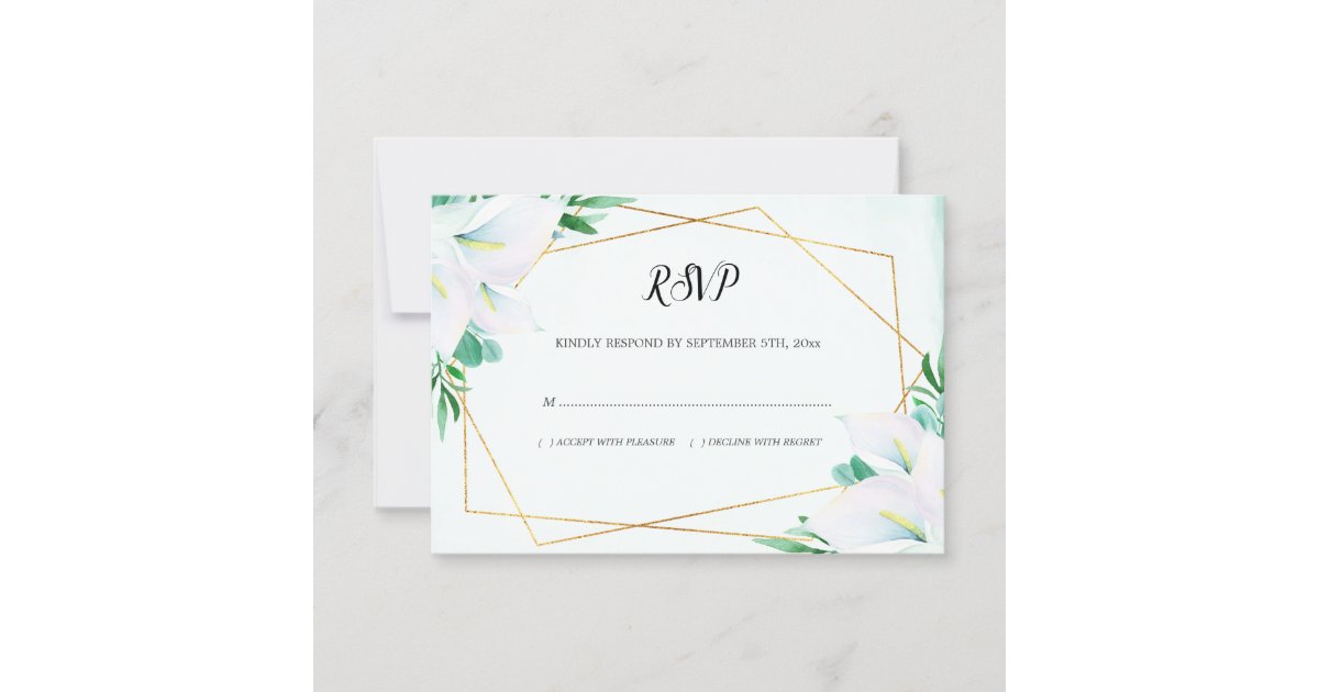 Modern Geometric White Calla Lily Floral Wedding RSVP Card | Zazzle