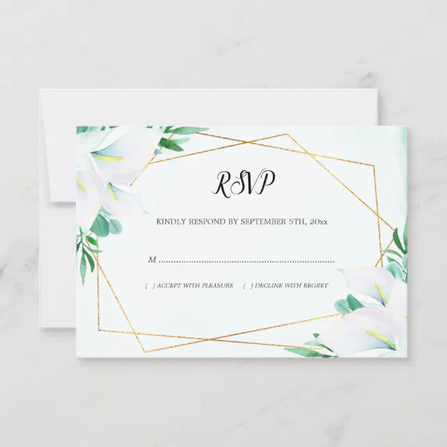 Modern Geometric White Calla Lily Floral Wedding RSVP Card | Zazzle