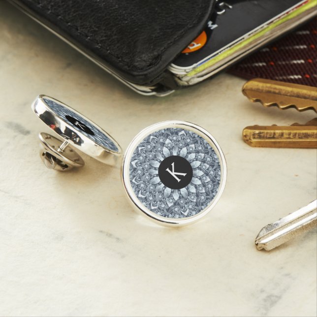 Modern Geometric White Diamonds Mandala Monogram Lapel Pin (In Situ)