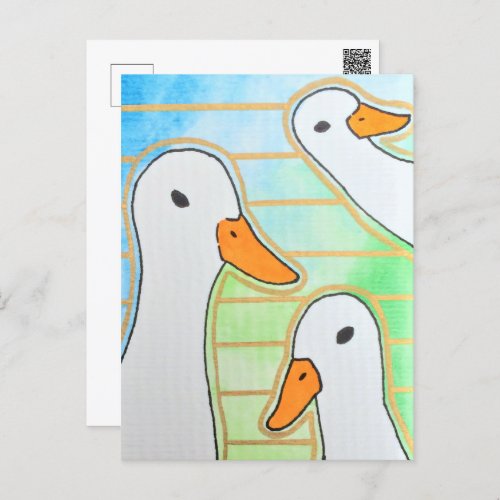 Modern Geometric White Ducks Postcard