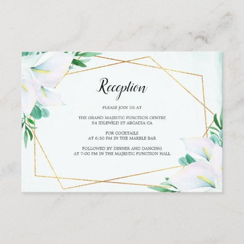 Modern Geometric White Lily Wedding Reception Enclosure Card