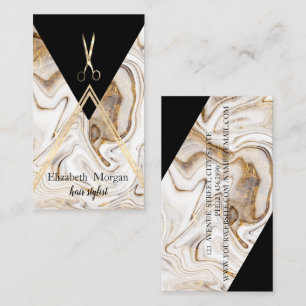 Modern Geometric White Marble Gold,Scissors  Business Card