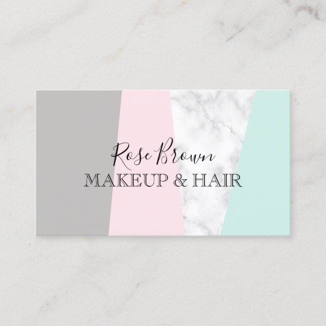 Modern geometric white marble makeup & hair business card (Front)