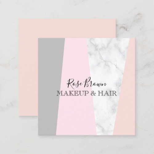 Modern geometric white marble makeup  hair square business card