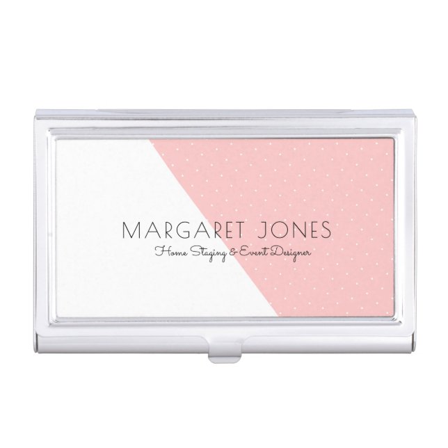 Modern Geometric White & Pastel Pink Business Card Case (Front)