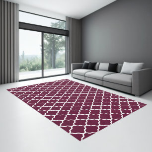  Modern Geometric Wine Red  White Quatrefoil Area Rug