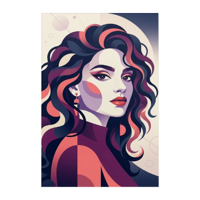 Modern Geometric Woman Portrait Acrylic Print (Front)