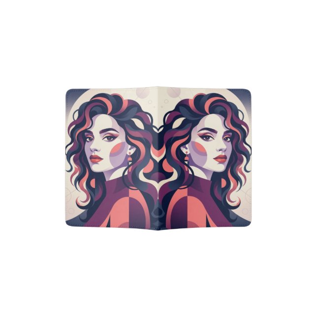 Modern Geometric Woman Portrait Passport Holder (Opened)