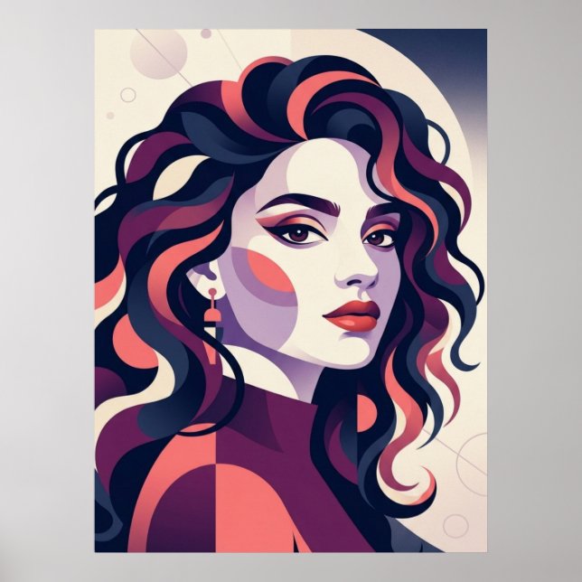 Modern Geometric Woman Portrait Poster (Front)