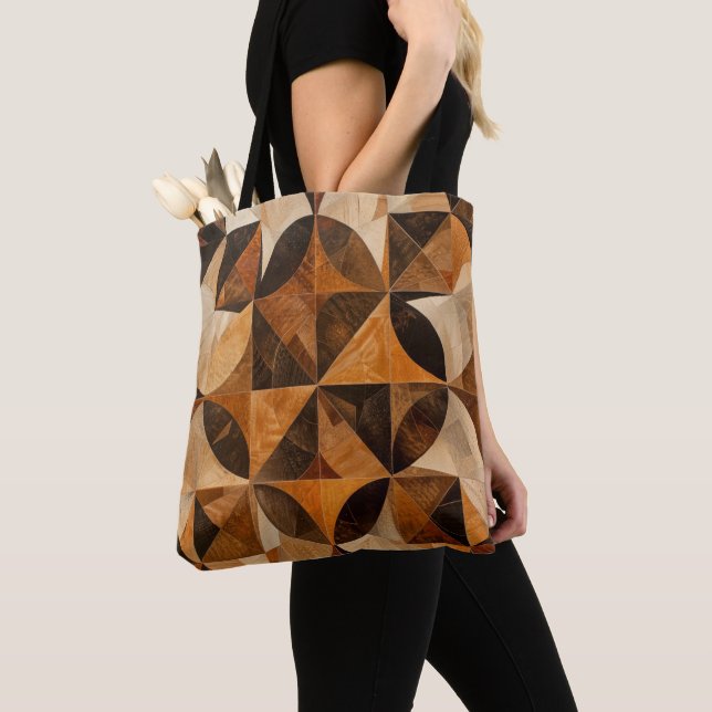 Modern Geometric Wood Inlay Pattern Tote Bag (Close Up)