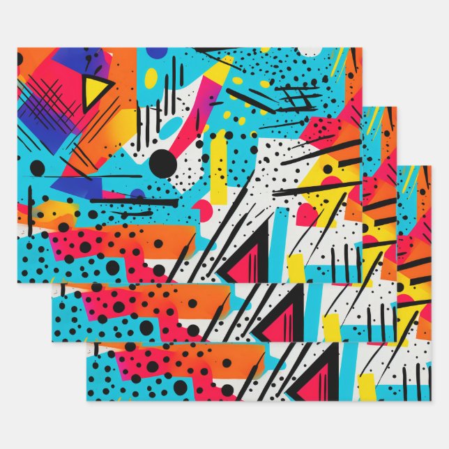 Modern Geometric Wrapping Paper Sheets (Set)