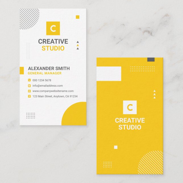 Modern Geometric Yellow and Gray, Professional Business Card (Front/Back)