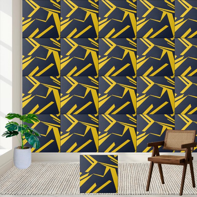 Modern Geometric Yellow and Navy Ceramic Tile (Modern Geometric Yellow and Navy Ceramic Tile)
