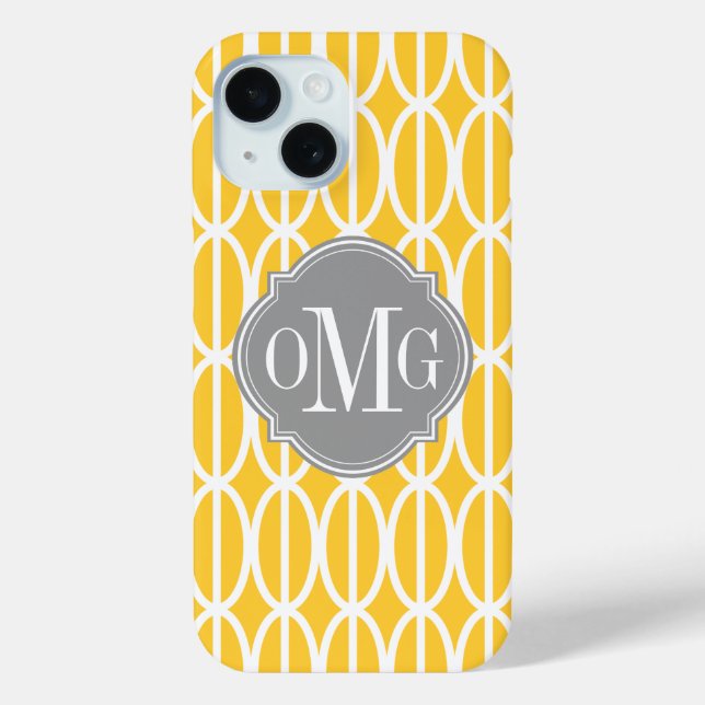 Modern Geometric Yellow and White Pattern Monogram Case-Mate iPhone Case (Back)