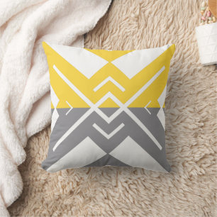 Modern geometric yellow gray color block throw pillow