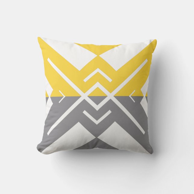 Modern geometric yellow gray color block throw pillow (Front)