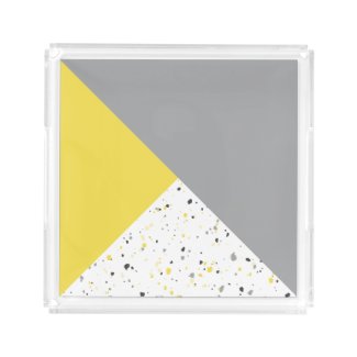 Modern Geometric Yellow Gray Terrazzo Acrylic Tray