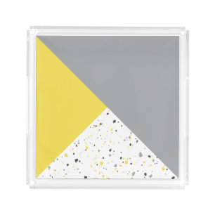 Modern Geometric Yellow Gray Terrazzo Acrylic Tray