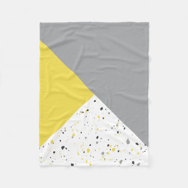Modern Geometric Yellow Gray Terrazzo Pattern Fleece Blanket (Front)