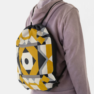 Modern Geometric Yellow & Grey Drawstring Bag