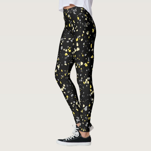 Modern Geometric Yellow Grey Terrazzo Pattern Leggings (Left)