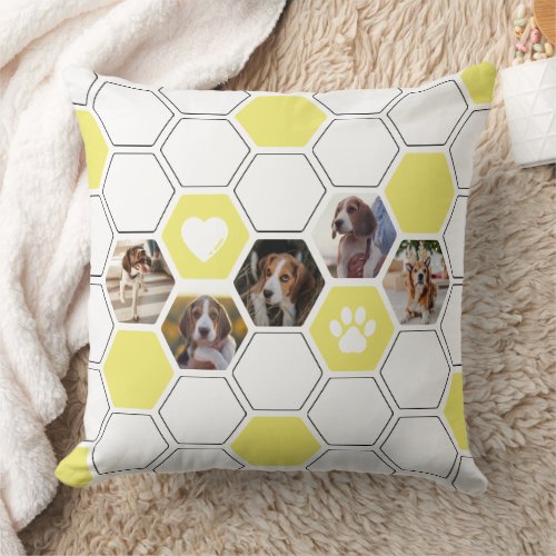 Modern Geometric Yellow Heart Dog Photo Keepsake Throw Pillow