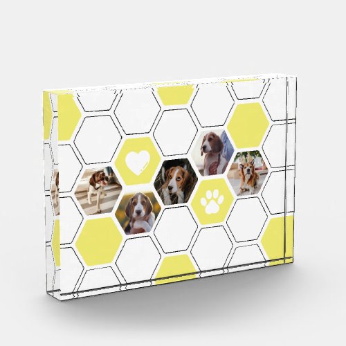 Modern Geometric Yellow Paw Dog Photo Keepsake Acrylic Award
