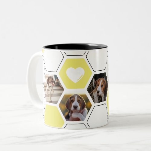 Modern Geometric Yellow Paw Dog Photo Keepsake Two_Tone Coffee Mug
