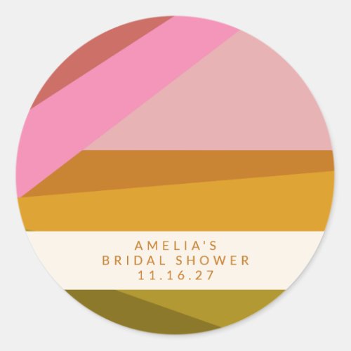 Modern Geometric Yellow Pink Custom Bridal Shower  Classic Round Sticker