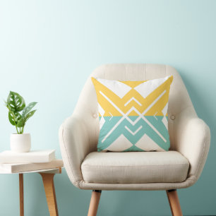 Modern geometric yellow teal color block throw pillow