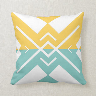 Modern geometric yellow teal color block throw pillow